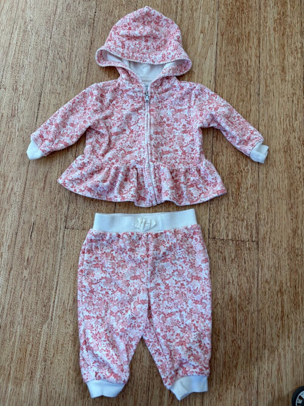 Polo Ralph Lauren Baby Girl 6M Floral Pink 2 Pce Hoodie Jacket Pants Outfit Set